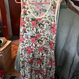 LuLaRoe Floral Midi Dress in Pink and Green